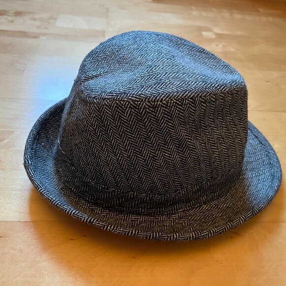 Black & White Herringbone Tweed Fedora Adult Small - Picture 4 of 10